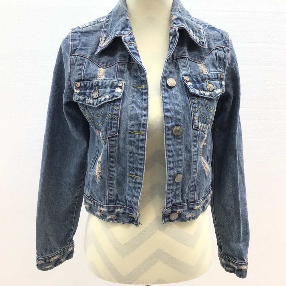 Paris Angel Y2K Distressed Cropped Denim Jacket Small